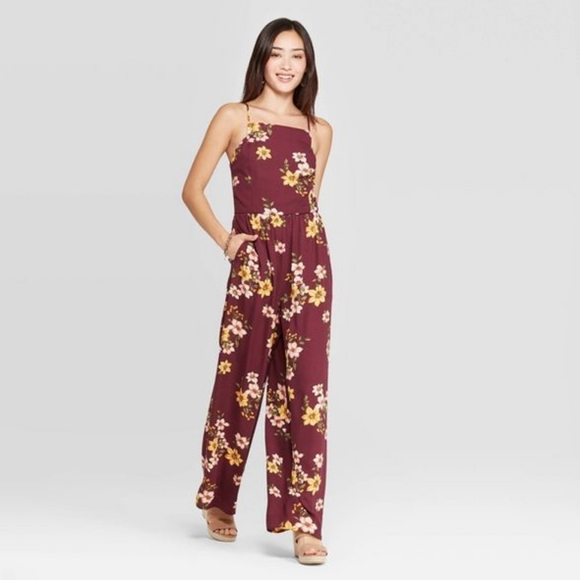 Xhilaration Pants - Xhiliration wine floral jumpsuit NWT